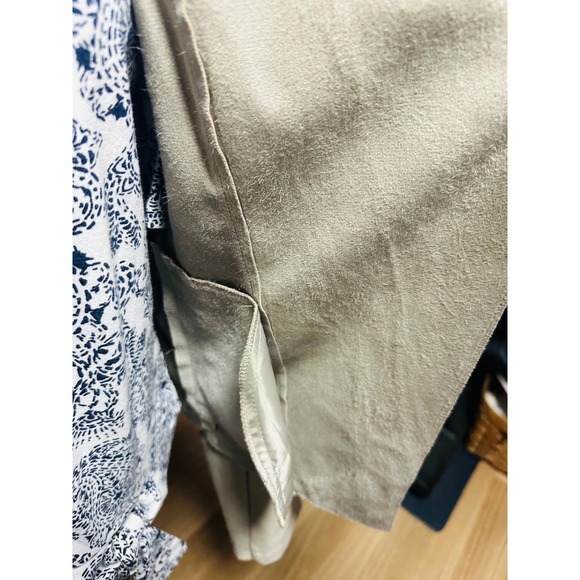 bar iii Womens Beige Suede Leather Look Drape Collar Moto Jacket Medium - Picture 3 of 6